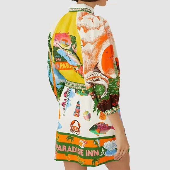 NWOT ALEMAIS Paradiso Linen Mini Shirtdress Size 6 Missing belt - Picture 2 of 16